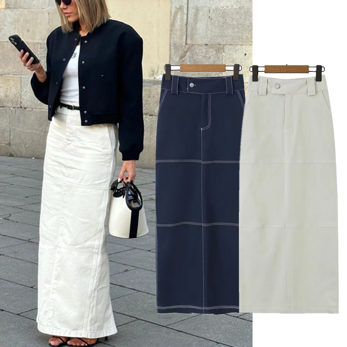 

Dave&Di French Style Vintage High Wasit Straight Skirt Women Long Skirt Fasion Sexy Split For 2023 Spring Summer