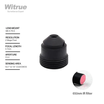 미니 CCTV 보안 카메라용 핀홀 카메라 렌즈, 3.7mm M8 X P0.5 마운트, 1080P 2 메가픽셀, 1/3 인치 F2.2, 650nm IR 필터