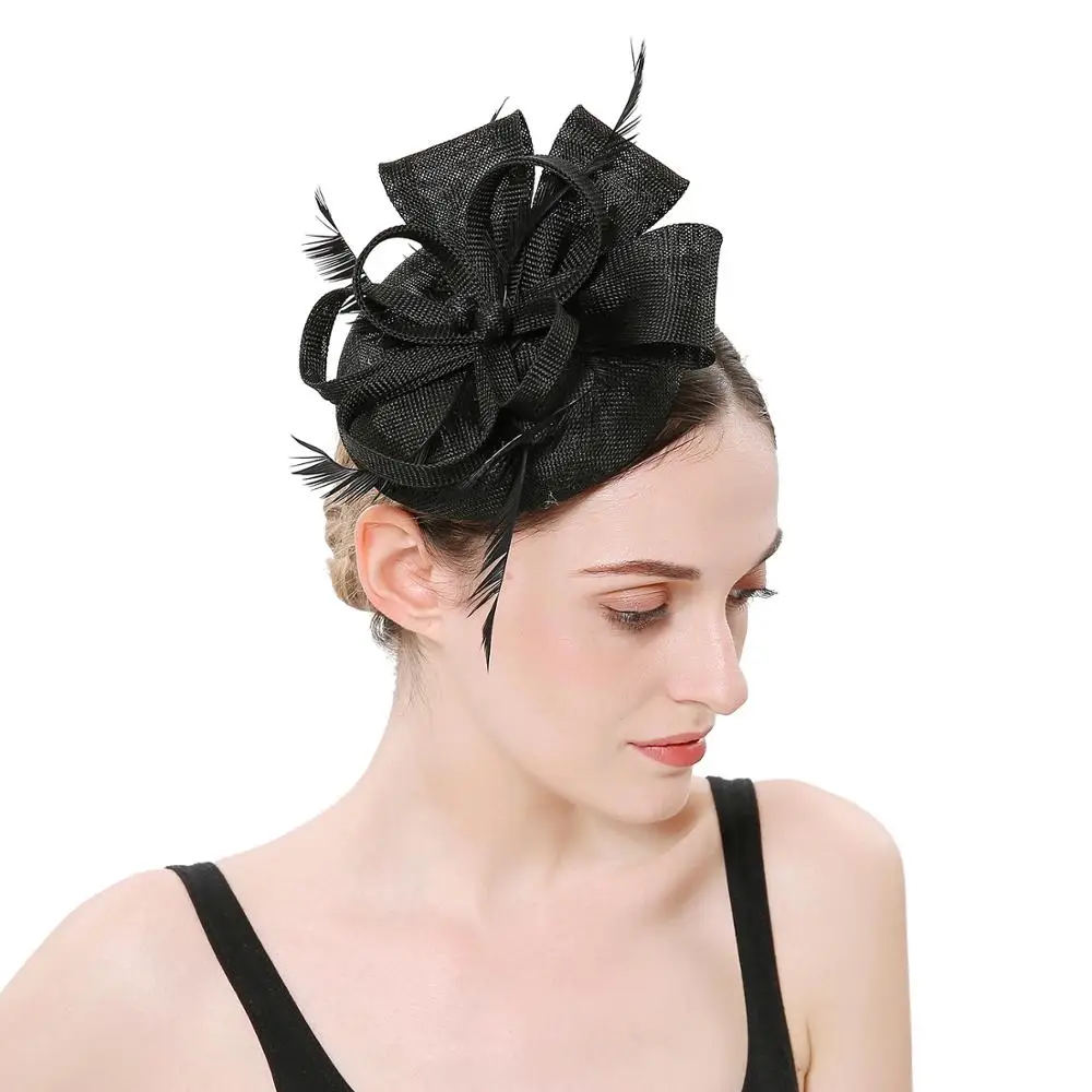 

Sinamay Feather Fascinators Womens Pillbox Flower Derby Hat for Tea Party Cocktail Ball Wedding Church hat