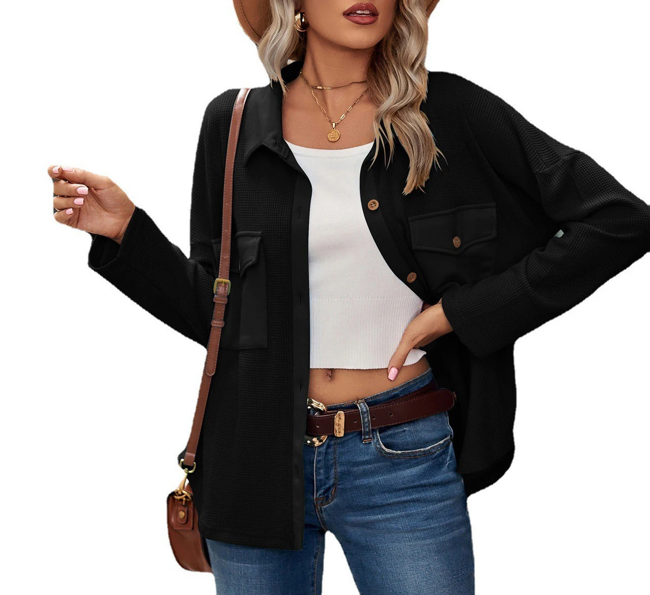 Jacket for Women Autumn and Winter New Fashion Pocket Long Sleeve Loose Lapel Blouse