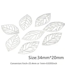 Elegant Metal Filigree Leaf Pendants for Jewelry Crafting - 100 Pieces (Sliver 34x20mm)