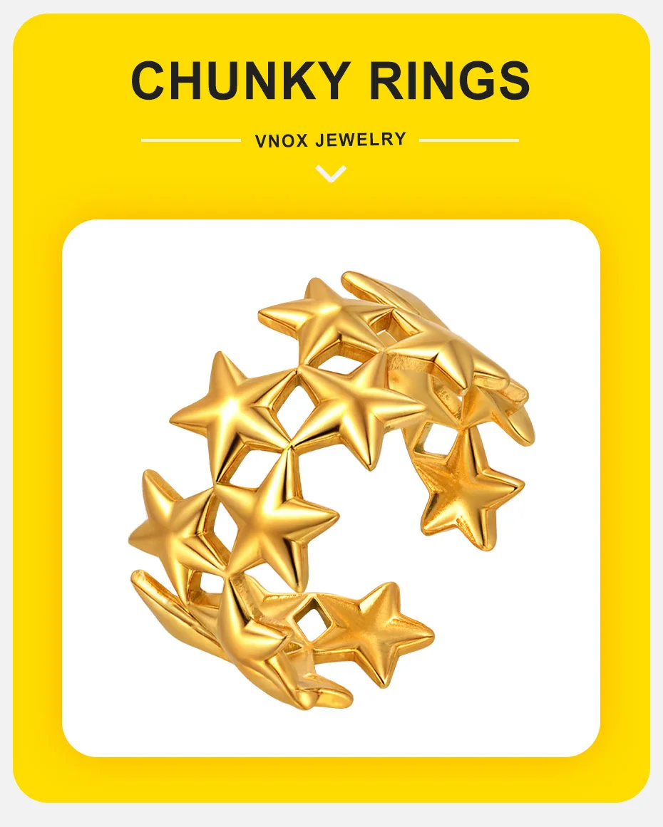 Vnox Meer Seestern Shell Ring Für Frauen Mädchen Edelstahl Unregelmäßige Feder Blatt Offenen Ring Charme Schmuck Party Geschenk – Detail 1