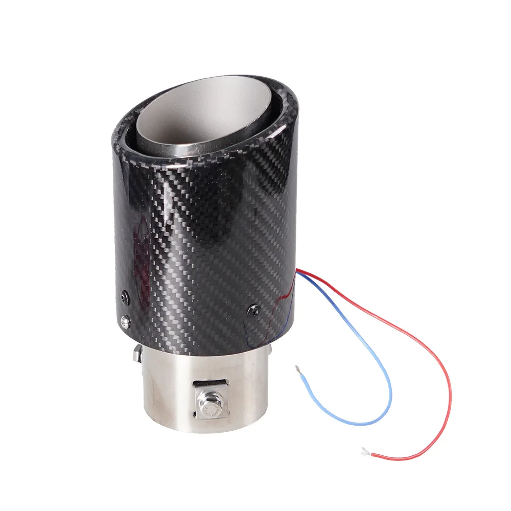 Exhaust Pipe Tip Tail Pipe Muffler 63-65mm Carbon Fiber Color Car Exhaust Muffler Pipe Tip with LED Light