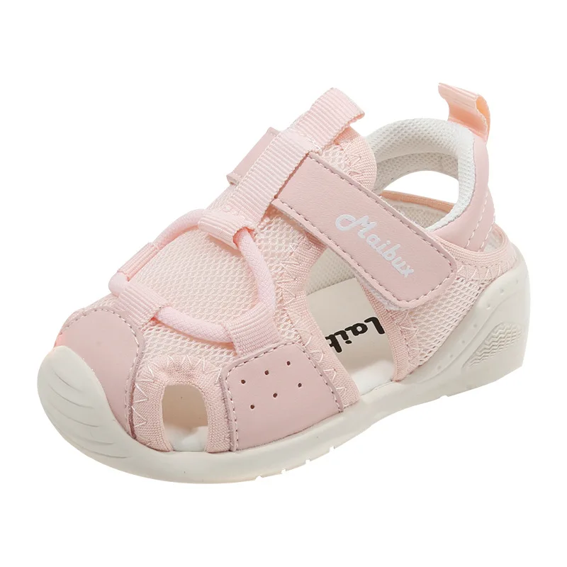 

2024 New Summer Baby Shoes Microfiber Leather Closed Toe First Walker Soft Sole Hollow Mesh Fashion Baby Girls Boys Sandals