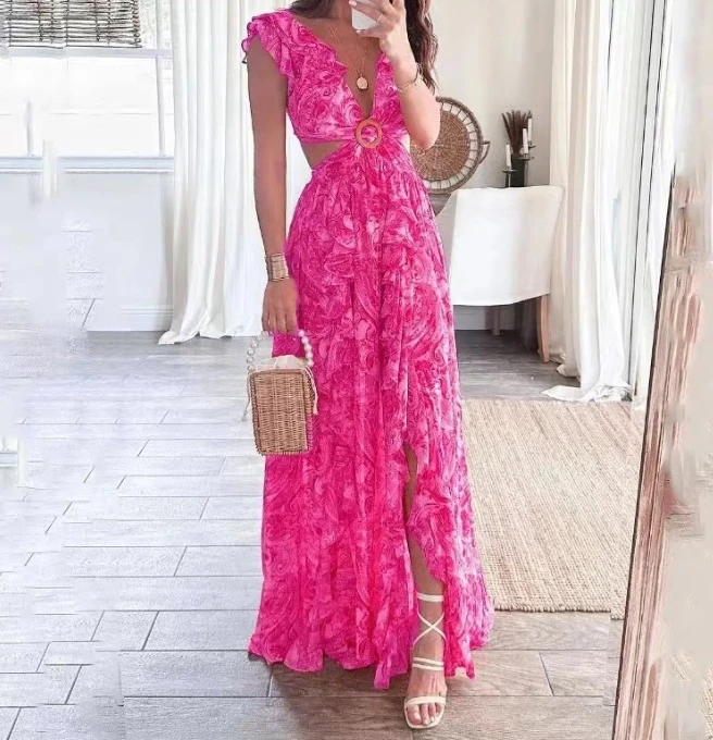 

Hot Selling Fashionable and Sexy Printed Lace Pleated Sleeves, Naturally Beautiful Girl Dresses In Stock