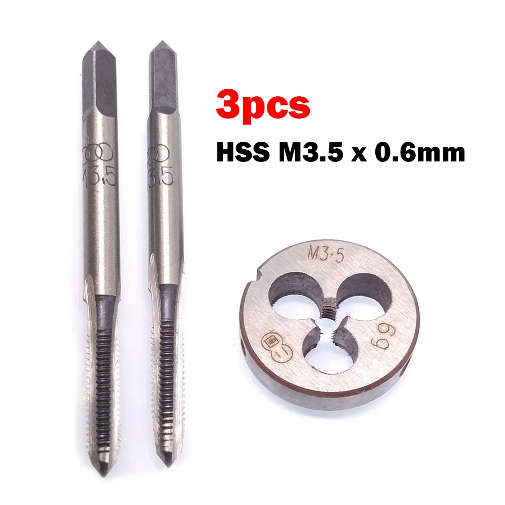 3 개/대 HSS M3.5 X 0.6mm 테이퍼 및 탭 및 M3.5 X 0.6mm 다이 미터법 스레드 오른손 미터법 스레드 오른손