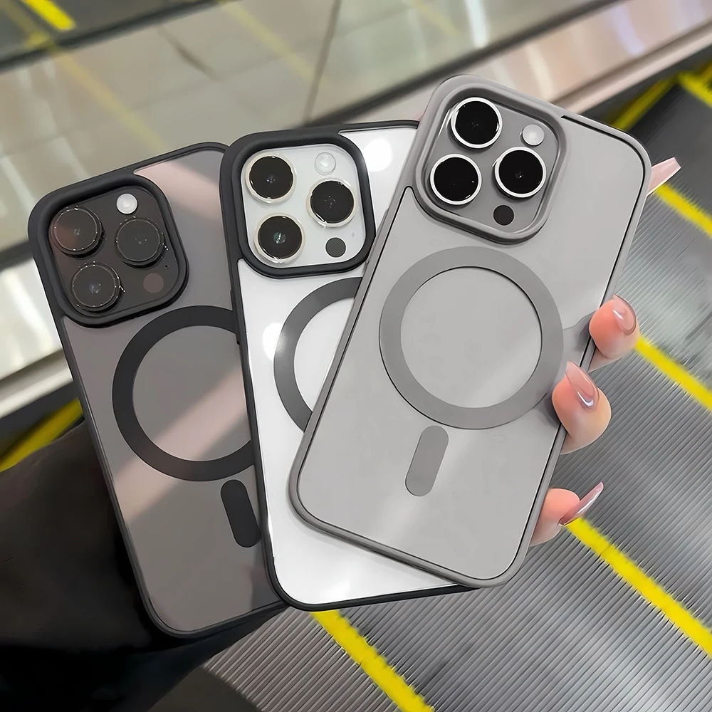 Sleek Black Transparent Magnetic Phone Case with Wireless Charging Capability