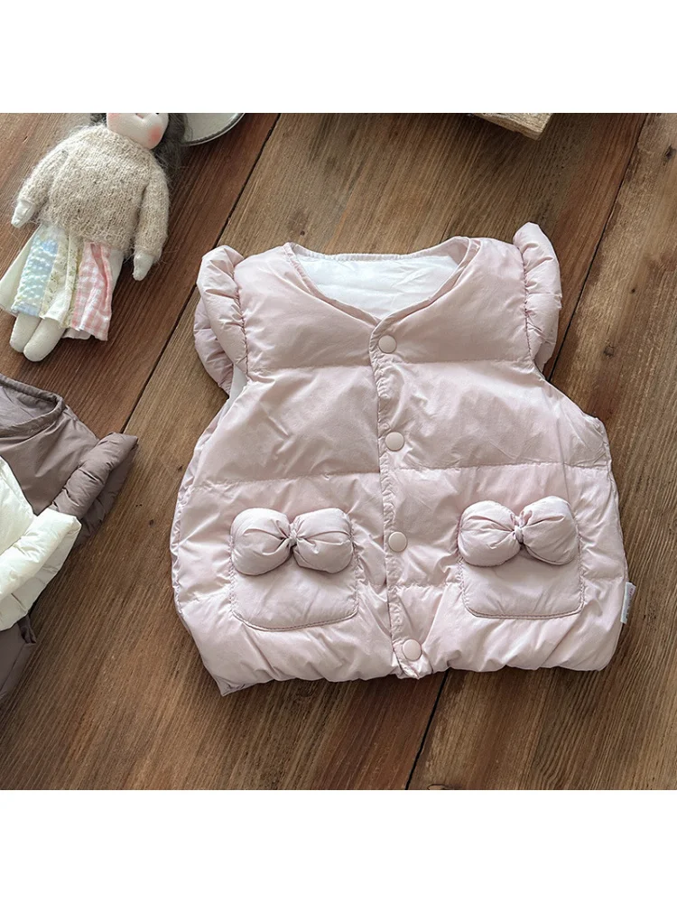  소녀 다운 조끼 가을 및 겨울 스타일 두꺼운 민소매 재킷  방한 따뜻한 조끼