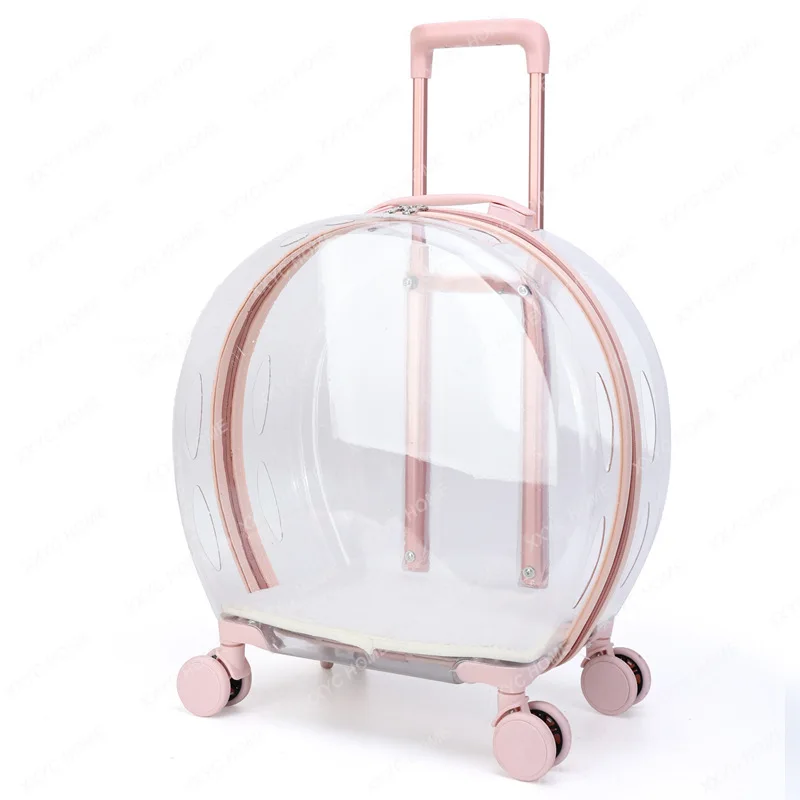 

Fashion Pet Trolley Bag Transparent Cat Trolley Case Dog Travel Box Rolling Suitcase Pet Stroller for Dogs Travel Accessories