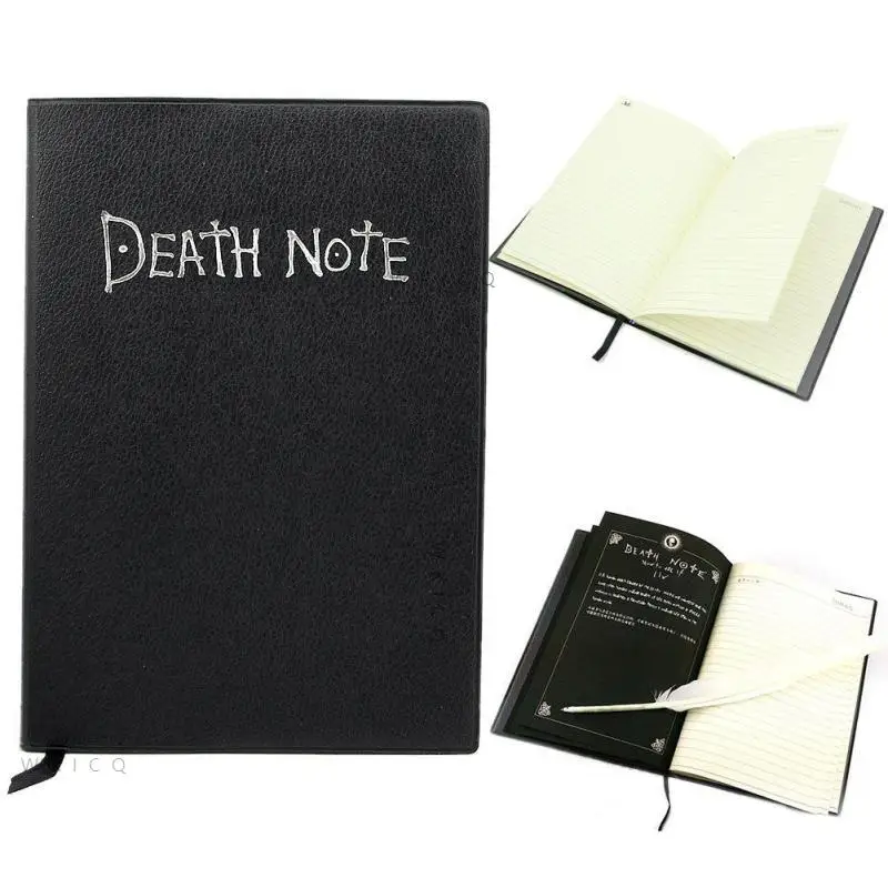 Student Diary Anime Death Note Notebook Set Leather Journal And Necklace Feather Pen Journal Death Note Pad  Complete set