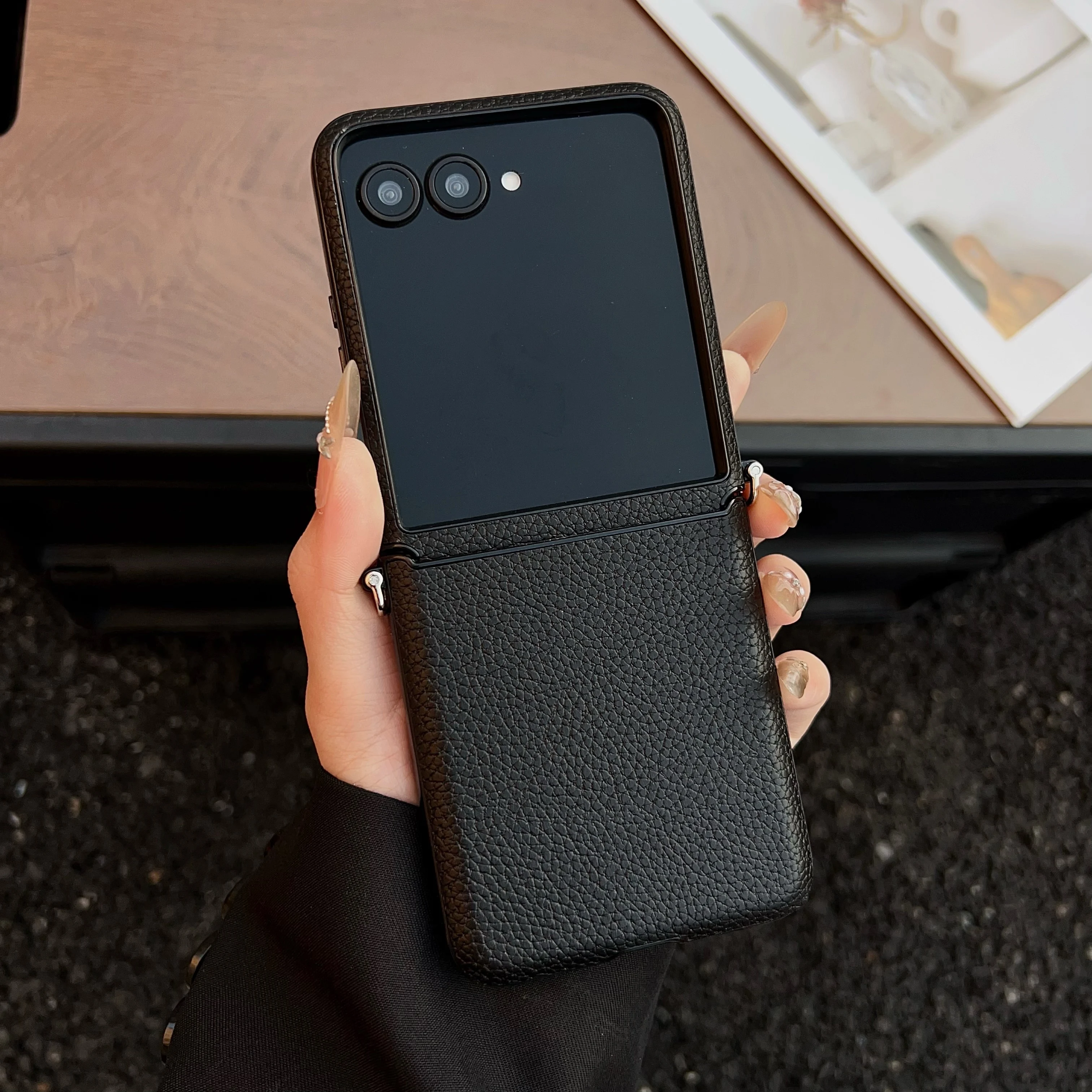 Elegant Litchi Grain PU Leather Shockproof Couple Case - Luxury Business Design