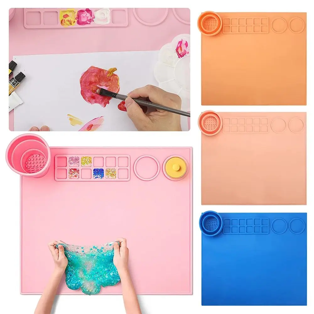 Multifunctional Silicone Drawing Board Kids Graffiti Drawing Non-Stick Board Oil Painting Board Clay Mat with Cup Paint Holder