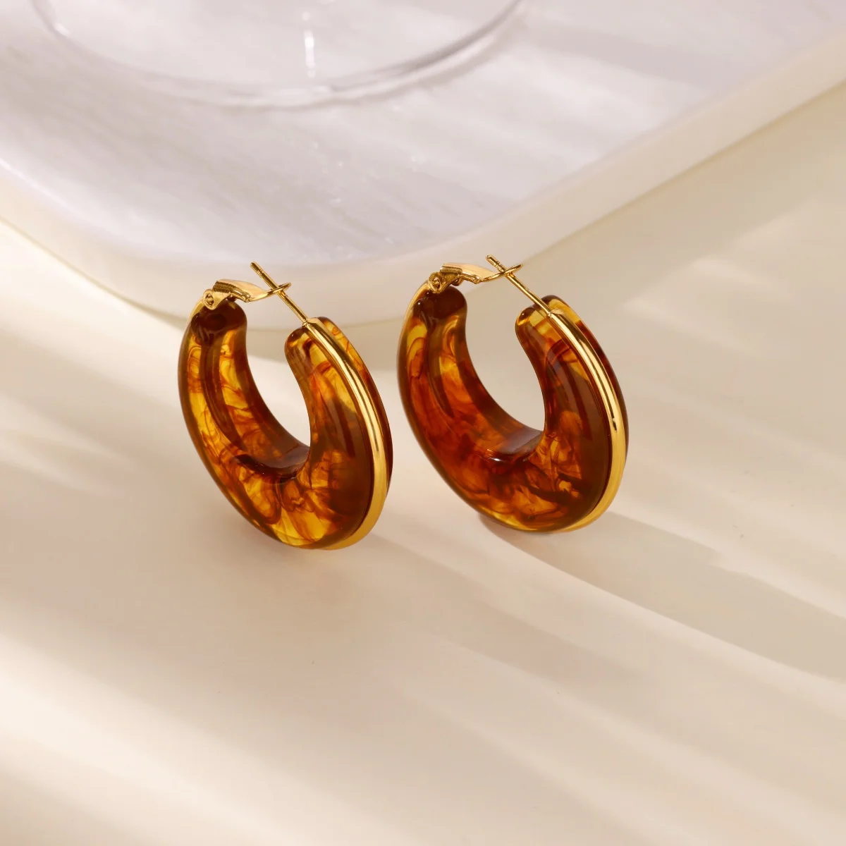 Acrylic Hoop Earrings Gold Color Women Girls