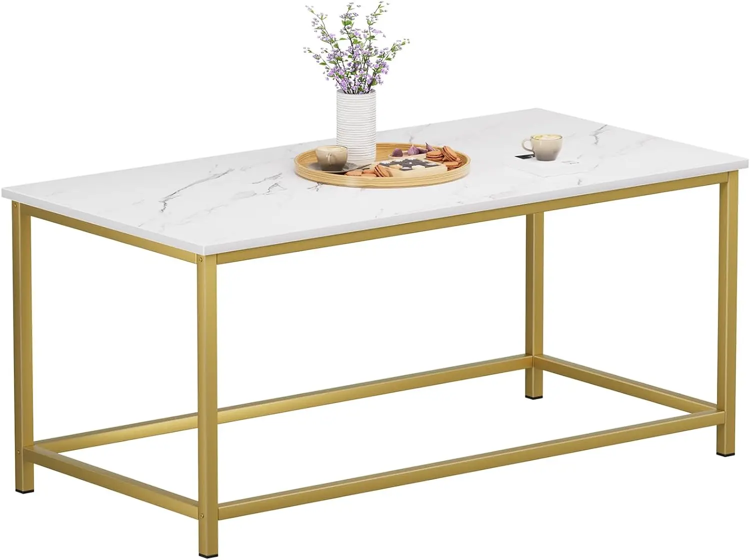 White Faux Marble Coffee Table Simple Modern Rectangular Coffee Tables Open Design Minimalist Center Table for Living Room 2