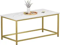 White Faux Marble Coffee Table Simple Modern Rectangular Coffee Tables Open Design Minimalist Center Table for Living Room 2