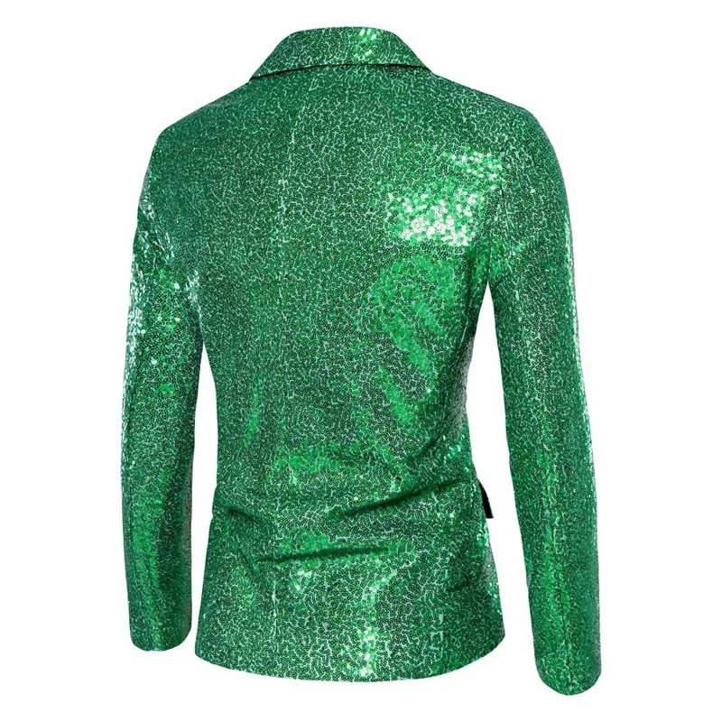 

Fashion Men Luxurious Sequin Suit Jacket Green / Silver Men's Bar KTV Stage Dress Male Blazer Coat