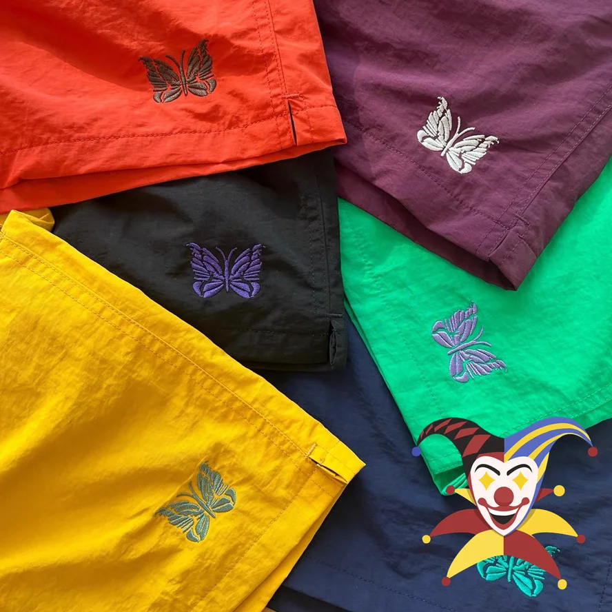 

Multicolor Nylon Needles Shorts Men Women Embroidery Butterfly 1:1 High Quality Needles Shorts Loose Mesh AWGE Breeches