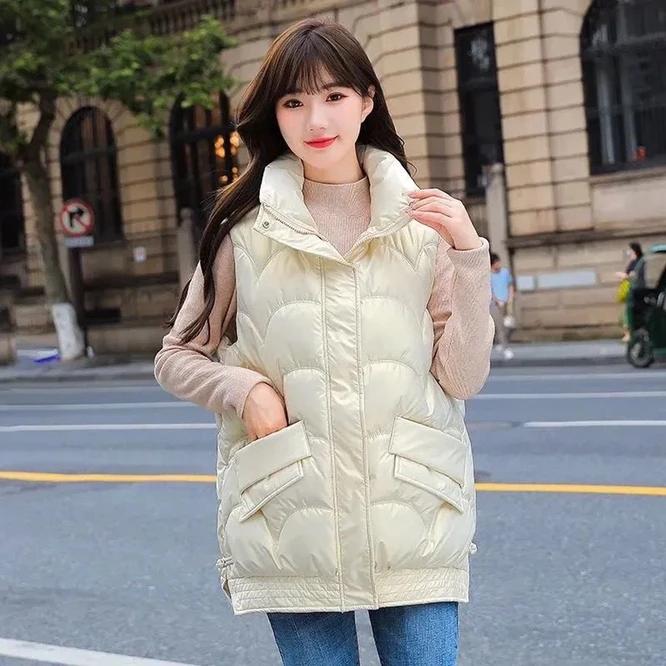 long down coat 2021 Autumn Winter Korean Loose Women's Vest Down Cotton Bright  Fabric Wearing Warm Vest Girl Outdoor Student Black north face parka Coats & Jackets