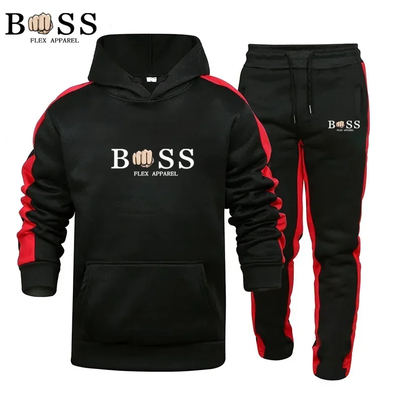 Men's and women's sportswear set, hooded sweatshirt and sports pants, 2-piece set for fitness, gym, running, running sportswear