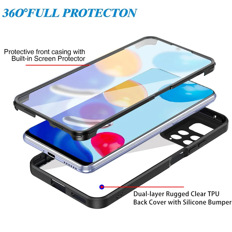 Full Coverage Phone Case For Xiaomi Redmi 9 9A 9C 9T Redmi Note 9 10 11 Pro 9s 10s 11s Transparent 2 in 1 Front+Back Cov_voghion.com