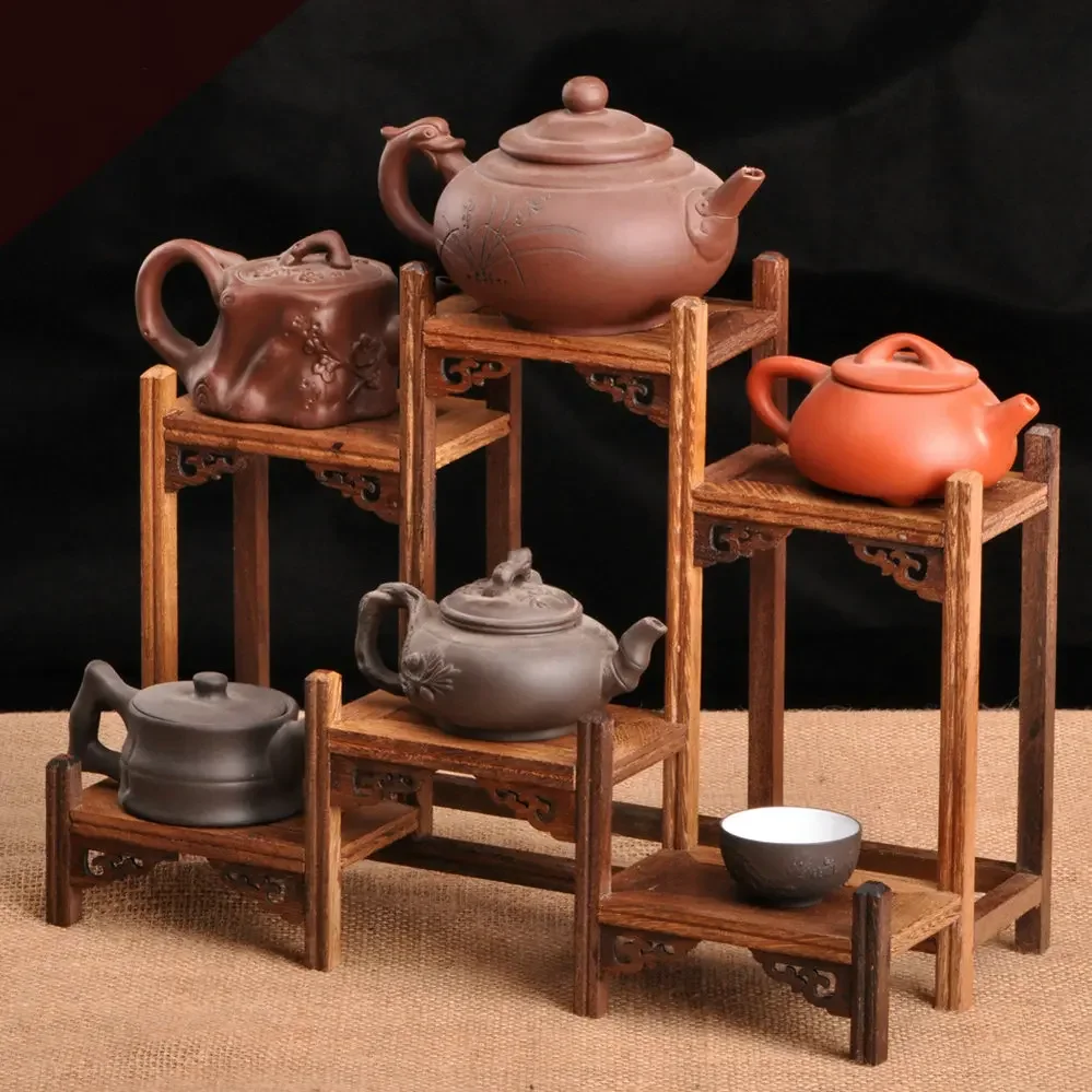 Chinese Kung Fu tea pot Crafts Display Holder Shelves Teapot Tea Set Wood carving Display Stand Decoration Home Tea Accessories 3