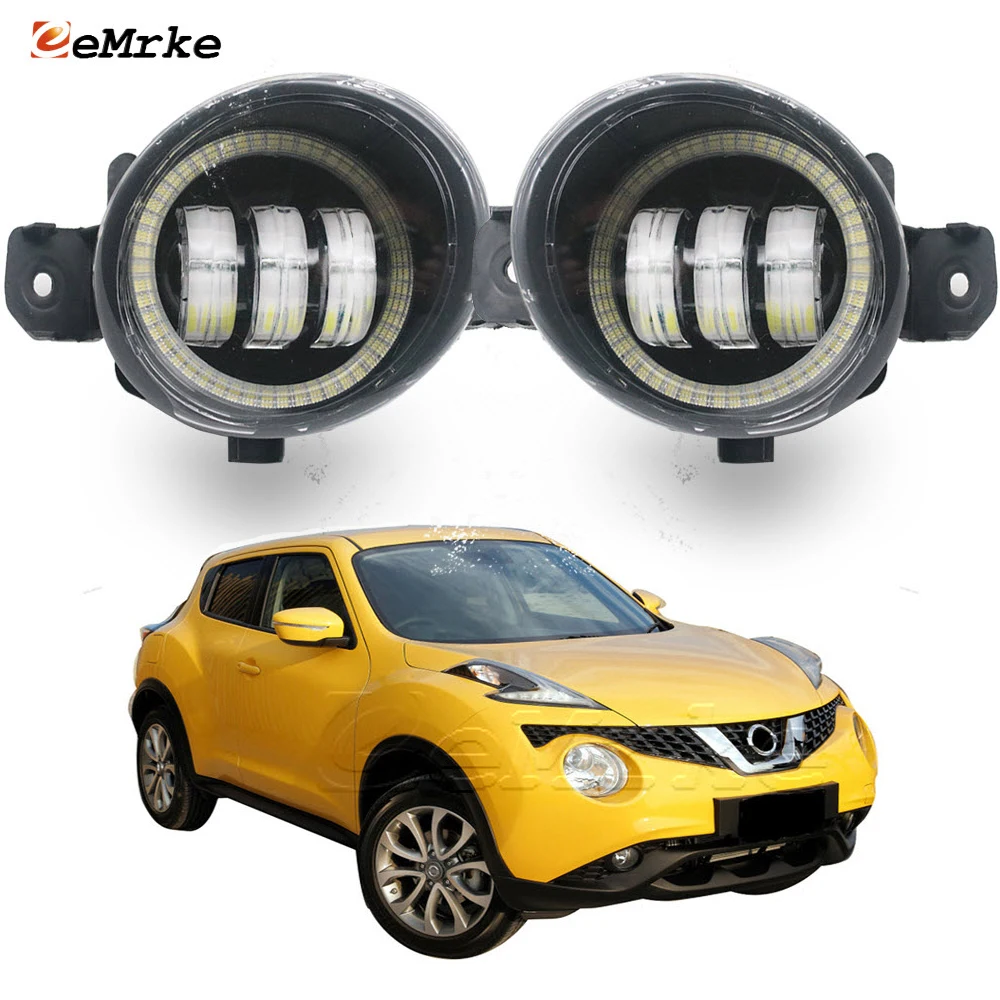 EEMRKE LED Fog Lights Assembly Driving + Angel Eyes DRL Ring for Nissan Juke F15 Restyling 2014 2015 2017 2017 2018 2019 Car PTF 1