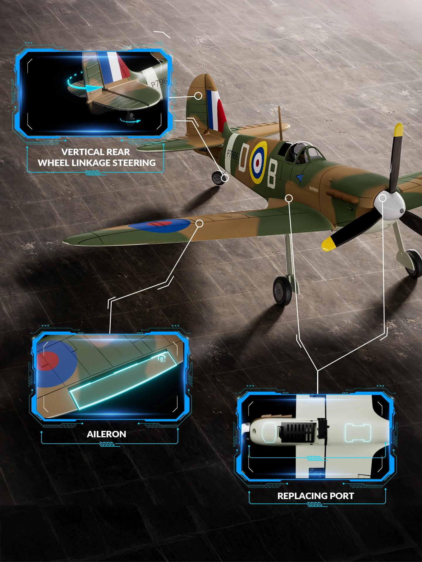 Avion RC Spitfire - Planeur télécommandé 2.4GHz, prêt à voler