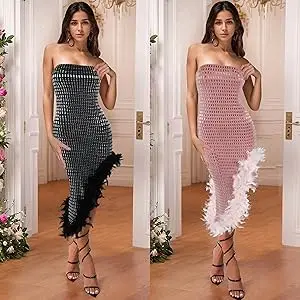  Women's Hot Drilling Craft Sexy Long Sleeve Mesh See Through Party Club Night Rhinestone Dress