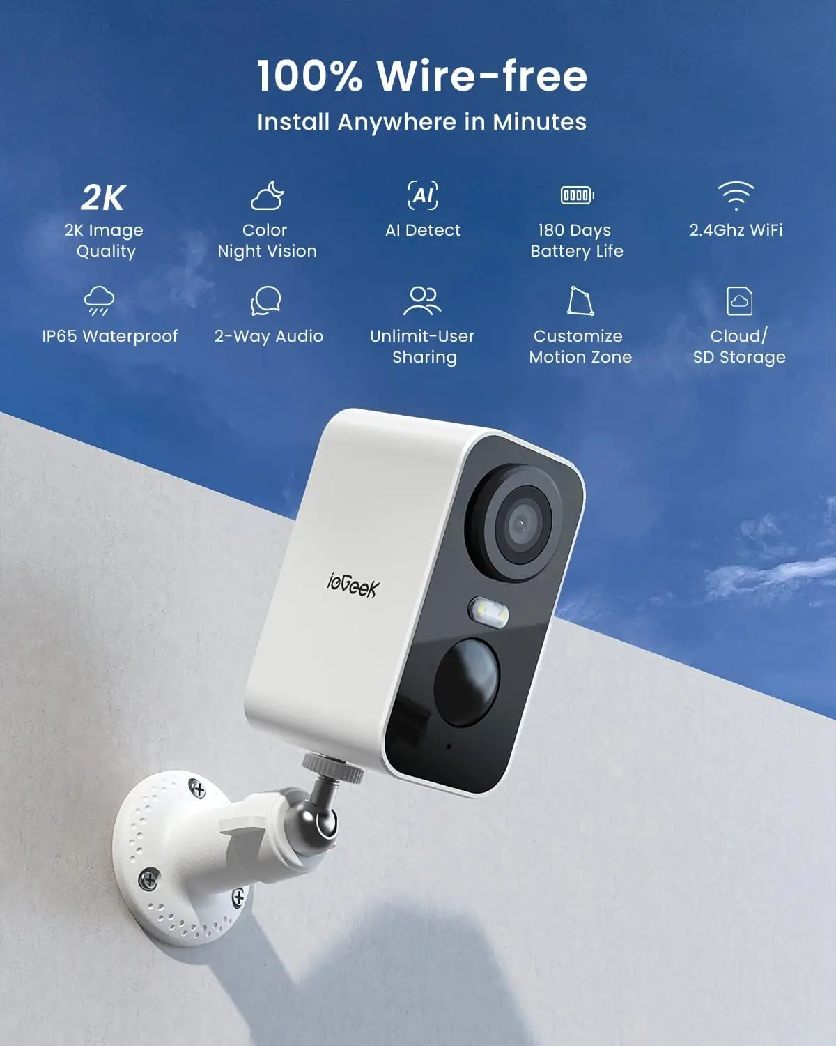 2K Wireless Outdoor Security Camera with Night Vision
