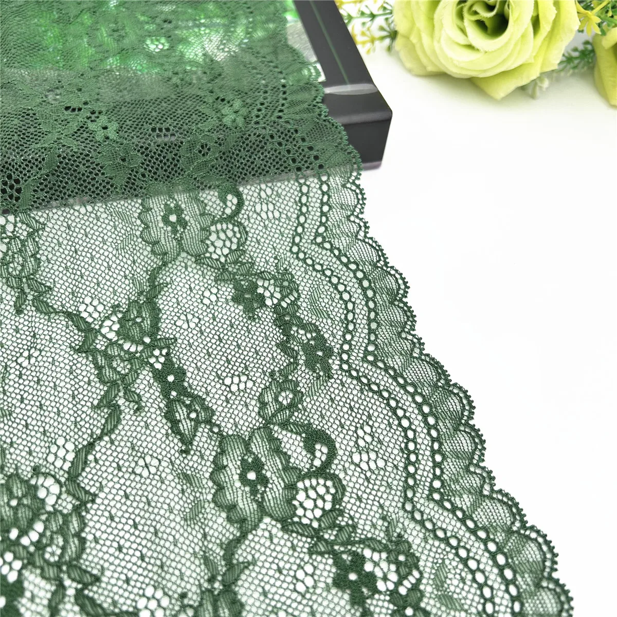 3y/lot Width 21cm Dark Green Elastic StretchLace Trim 2