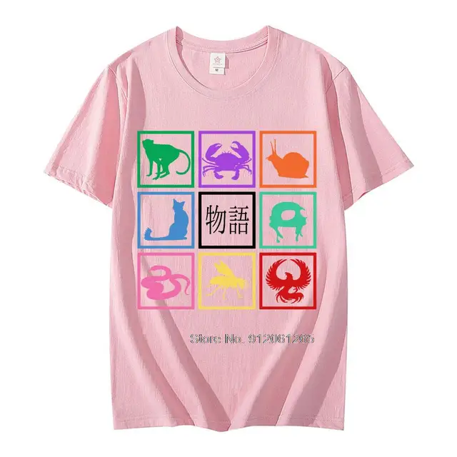 Camiseta Gráfica Exuberante da Série Manga Monogatari: Uma Declaração de Estilo Audaz 4 Camiseta Gráfica Vibrante da Série Manga Monogatari