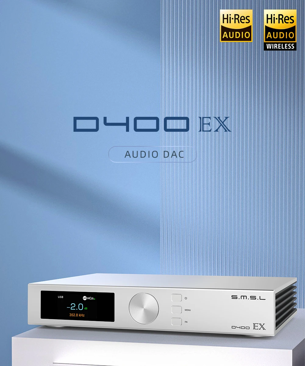 SMSL D400EX 오디오 DAC 1*AK4191 2*AK4499EX OPA1612A LME49720 XU316 MQA-CD DSD512 32비트/768kHz BT I2S 리모컨 포함