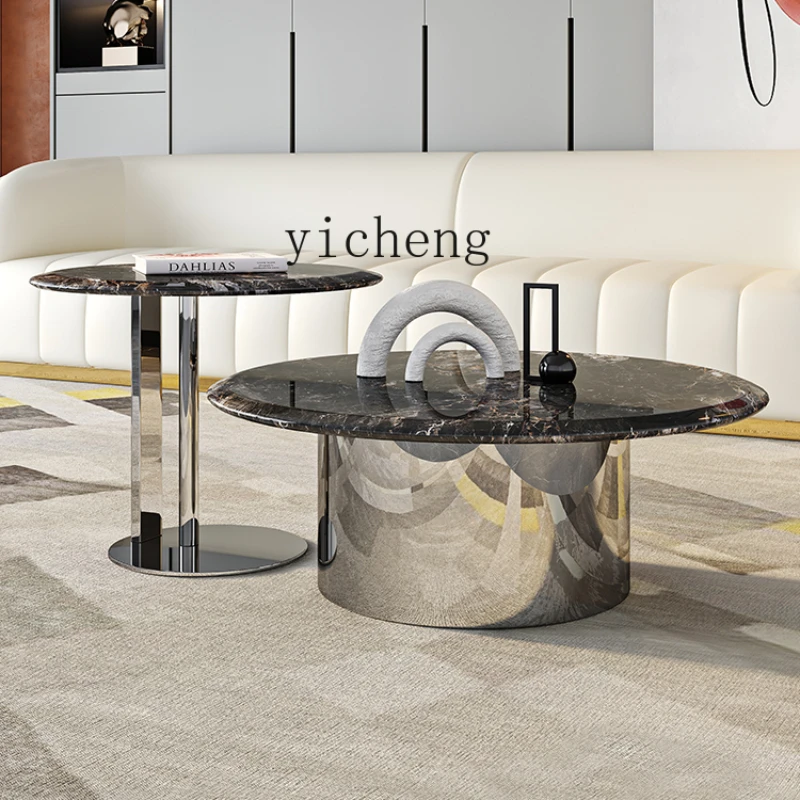 

ZK Minimalist Light Luxury Stone Plate Coffee Table round Size Combination Stainless Steel Simple Side Table