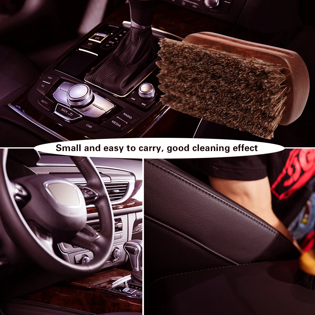 Leather Textile Cleaning Brush Wood Handle Horse Hair Bristle Clean Leather for Car Interior Apparel Shoe Bag Accessories