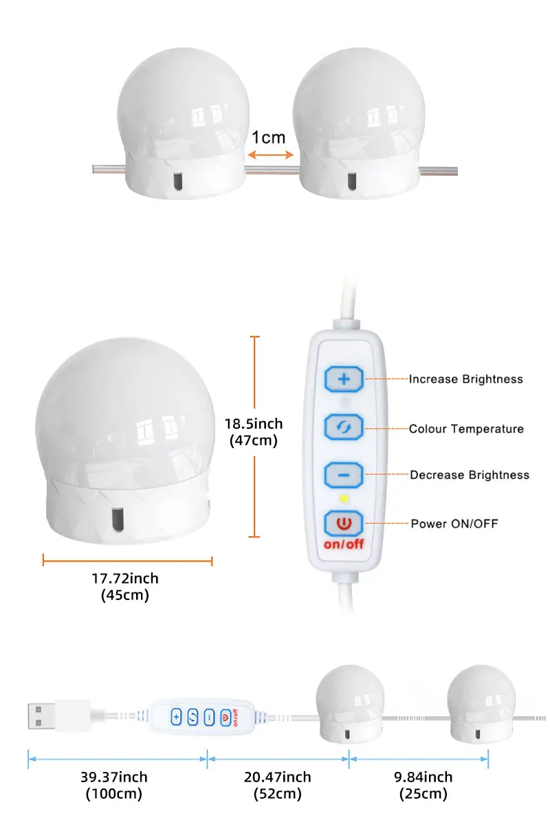 LED-Make-up-Spiegel-Fülllicht, dreifarbiges Licht mit einstellbarer Helligkeit, Plug-and-Play-Umgebungslicht für Kosmetikspiegel_voghion.com