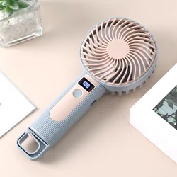 Portable Mini Handheld Fan with Digital Display and USB Rechargeable 2 - in - 1 Desk Cooler (Blue)