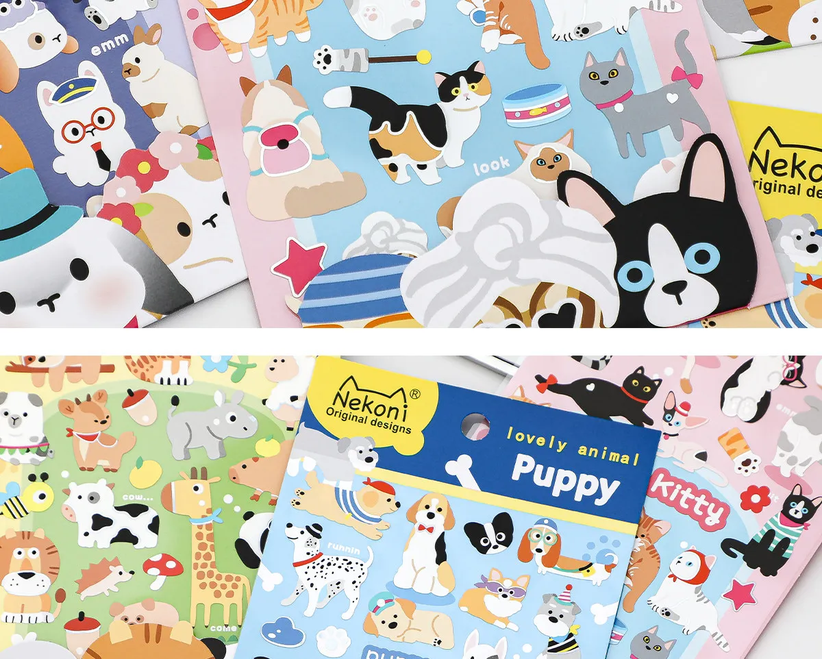 NEKONI Niedliche Tier-Aufkleber Welpen Katzen Hasen Scrapbooking DIY Journal Süße Schul-Schreibwaren Aufkleber Schulbedarf – Detail 10
