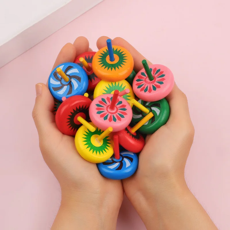 12/24Pcs Mini Wooden Gyro Spinning Top Desktop Finger Toys Kids Birthday Party Favors Goodie Bag Pinata Fillers Christmas Gift