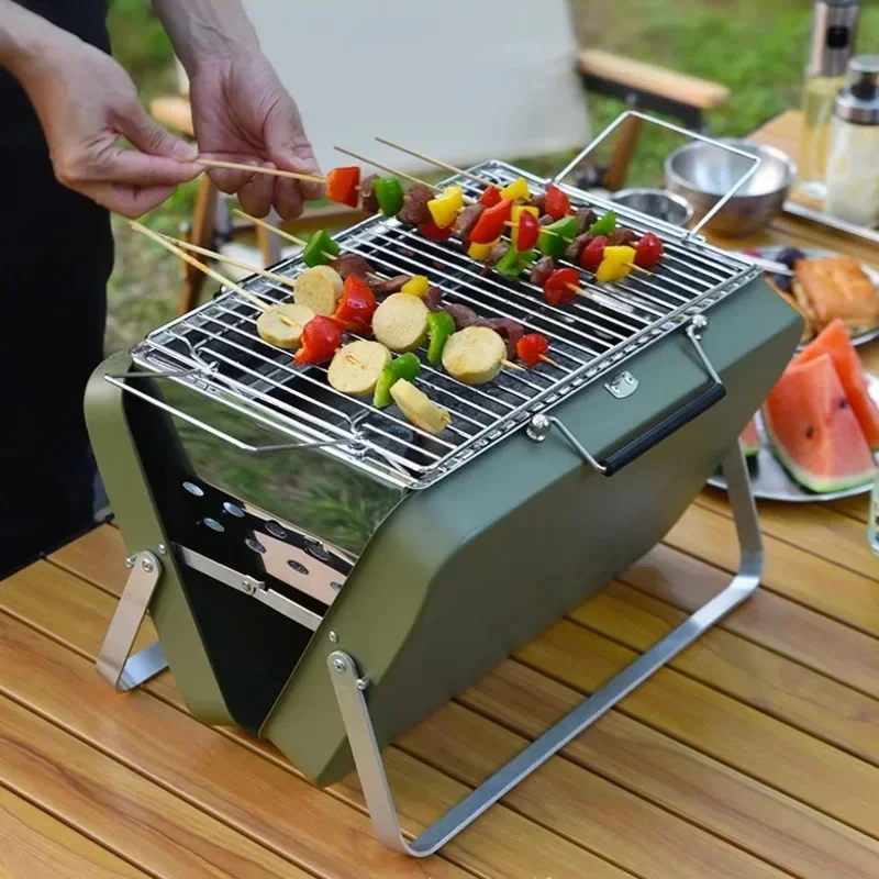 Hoogte Verstelbare Kampvuurgrill - Opvouwbare Houtgestookte Barbecue Met Draagtas Voor Buiten