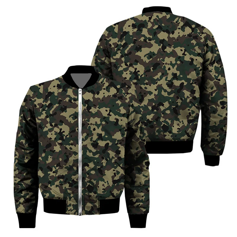 thumbnail image 1 of Chaqueta con cremallera y estampado de camuflaje para hombre, chaqueta clásica con estampado 3D de manga larga, informal, de gran tamaño, para primavera y otoño, 1 of 4