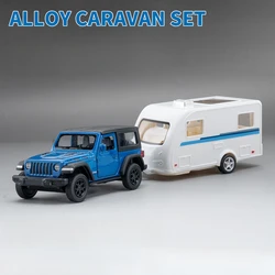 Alloy Diecast Land Rover and RV Caravan Toy Set with Opening Doors (Wrangler Rubicon)