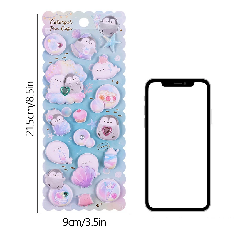 Thick Puffy Stickers Kawaii Japanese Soft Stickers for Kids 3D Squishes with Gem Reusable Puff DIY Phone Case