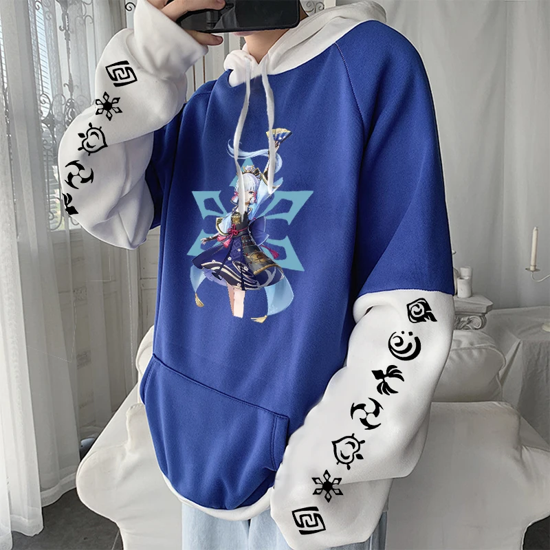 Kamisato Ayaka Genshin Impact Kawaii Game Women Hoodies Sweatshirt Long Sleeve Men Oversized Patchwork Winter Hoodie Streetwear 6