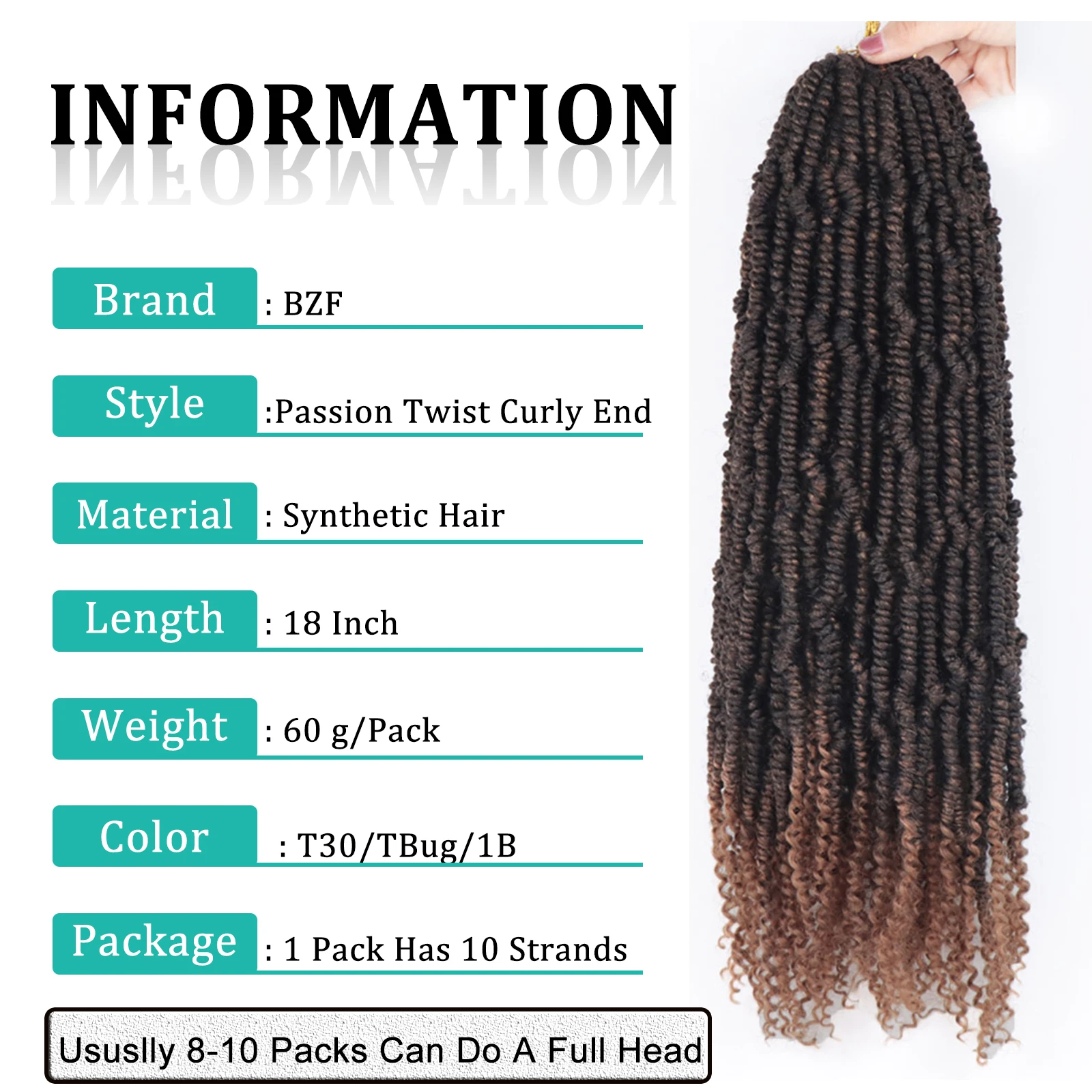 Passion Twist Hair 18 Inch Crochet Hair Braids 1B Pre Looped 