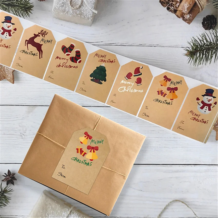 50100pcs Kraft paper Christmas Gift Name Tags rectangle Xmas Stickers