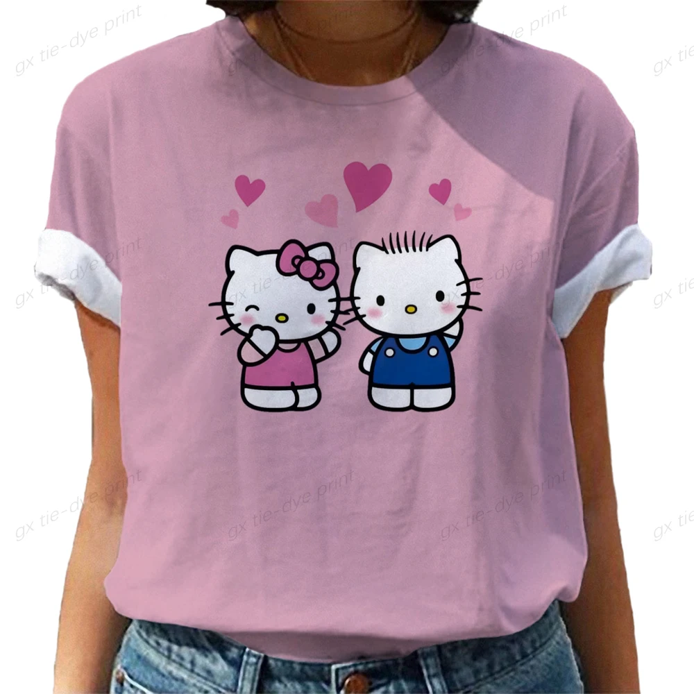 

2023 Hello Kitty Print Fashion Women Short Sleeve Clothing Graphic T-shirt Lady Clothes Casual Basic Tee Top Print T Shirt Y2K