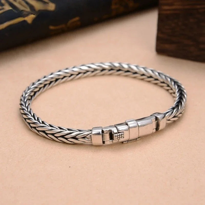 

2023 New Real Pure S925 Silver Handmade Woven Retro Domineering Trend Personality Keel Bracelets
