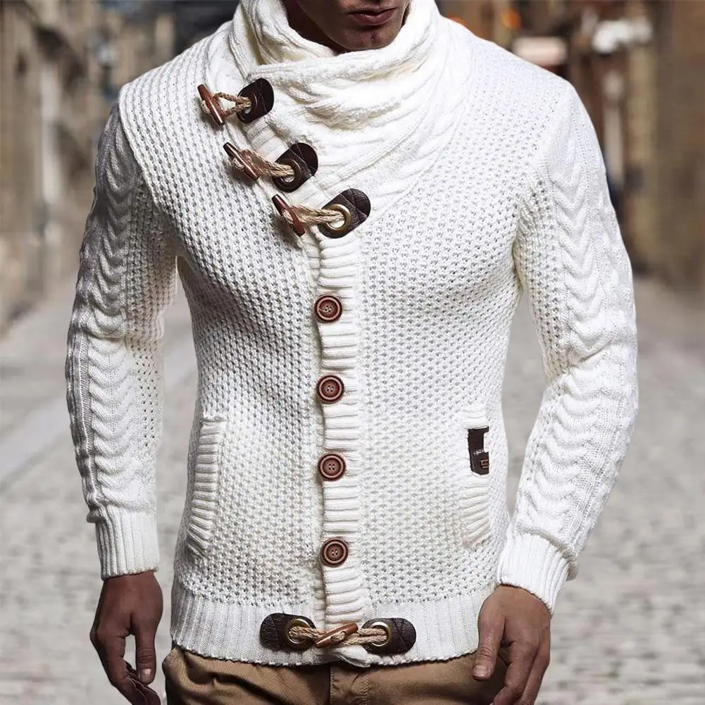 

Stylish Men Knitwear Washable Basic Cardigan Sweater Turtleneck Slim Fit High Collar Cardigan Sweater Streetwear