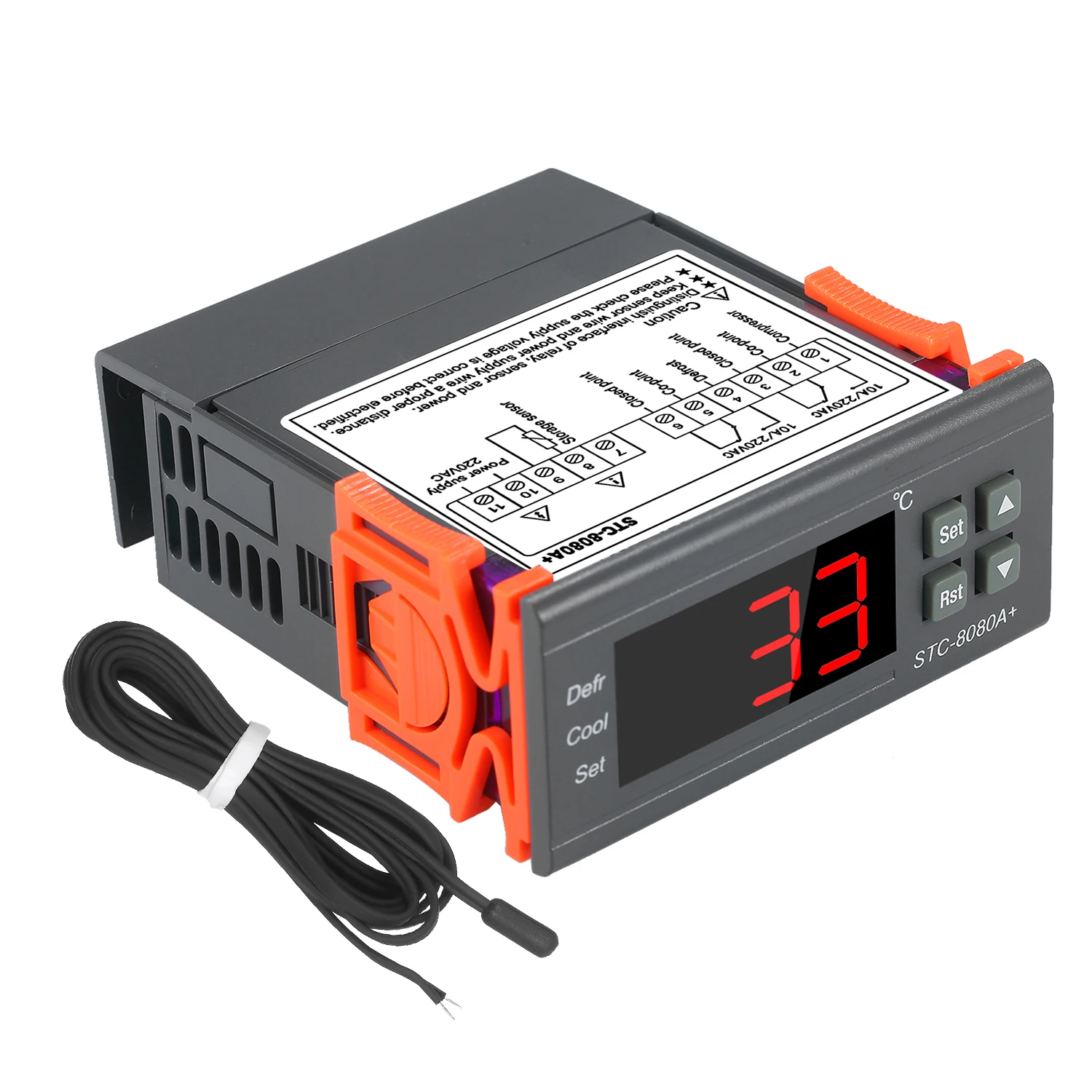 디지털 온도 컨트롤러 STC-8080A 및 냉장고 온도조절기, NTC 센서 프로브, 자동 제상
