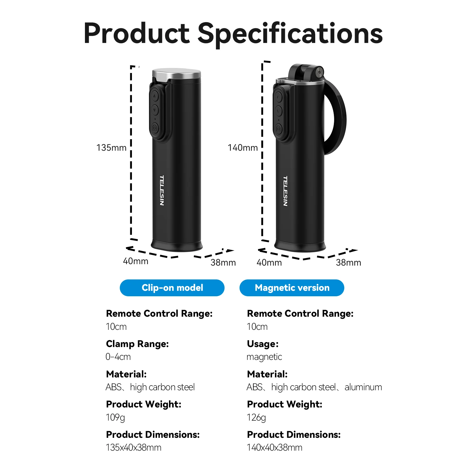 TELESIN 3 in 1 Selfie stick Phone Holder Wireless Remote Control Travel Clamp Magnetic 360&deg; rotation Holder Brackets
